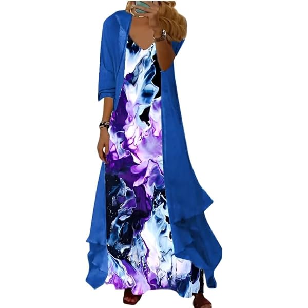 Abitino Maxi Kaftan Estivo Boho Donna Plus Size - Stampa Floreale, Scollo A V, Manica Corta