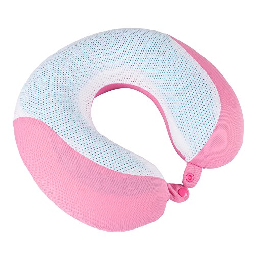 Memory Foam Travel Pillow- With Gel That Cools for Head/Neck Support with Pillowcase for Sleeping, Traveling, Airplanes, Trains by Lavish Home (Pink)