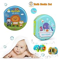 Floating Baby Bath Books Waterproof Bath Toys Book, Bath Time for Toddlers Babies Infant Kids,Education Bath Toys,Set of 2 Sea Fishes Zoo Baby Animal, Lion Octopus ABC Turtle Jelly Fish for Boys&Girls