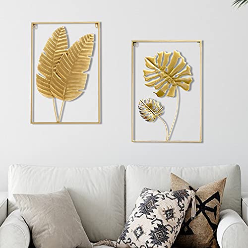 Large Gold Metal Wall Decor, 24" X 16" Golden Leaf Wall Hanging Decor