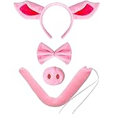 JIALWEN Pig Costume Set Pig Ears Headband Nose and Tail Bowtie Party Cosplay Halloween Accessories