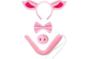 JIALWEN Pig Costume Set Pig Ears Headband Nose and Tail Bowtie Party Cosplay Halloween Accessories