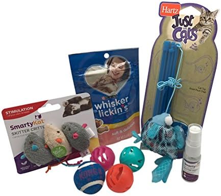 Kitten Gift Set-Includes Hartz Just For Cats Wand Cat Toy and Jingle Balls, Catnip Mice For Cats, Spray Catnip, Kong Ball for Cats, and BONUS Wisker Lickin Cat Treats Pack