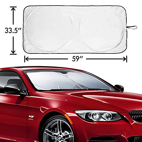 Car Windshield Sunshade Folding Front Car Window Sun Shade, Metacrafter Blocks UV Rays Sun Visor Protector Pop Up Style Fit for Vans SUVs and Trucks Automotive Shade 59 "x33"