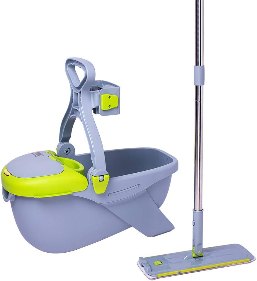 Microfiber Mop Buckets Floors Cleaning System with 2 Washable Flat Mop Pads