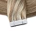 Full Shine Tape in Human Hair Extensions Color 10/613 Blonde with Brown Hair 18 Inch Real Hair Extensions Tape in 20 Pieces for Wedding 50grams Seamless Skin Weft Natural Hair Extensions Tape Ins