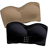 OYOANGLE Women's 2 Piece Front Closure Bandeau Bras Set Wireless Strapless Tube Bras