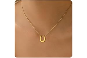 foyjoey Gold Necklace for Women Dainty Tiny Crescent Moon Necklace 18K Gold Lucky Horse Shoe Pendant Necklace Minimalist Trendy Jewelry Birthday Gifts
