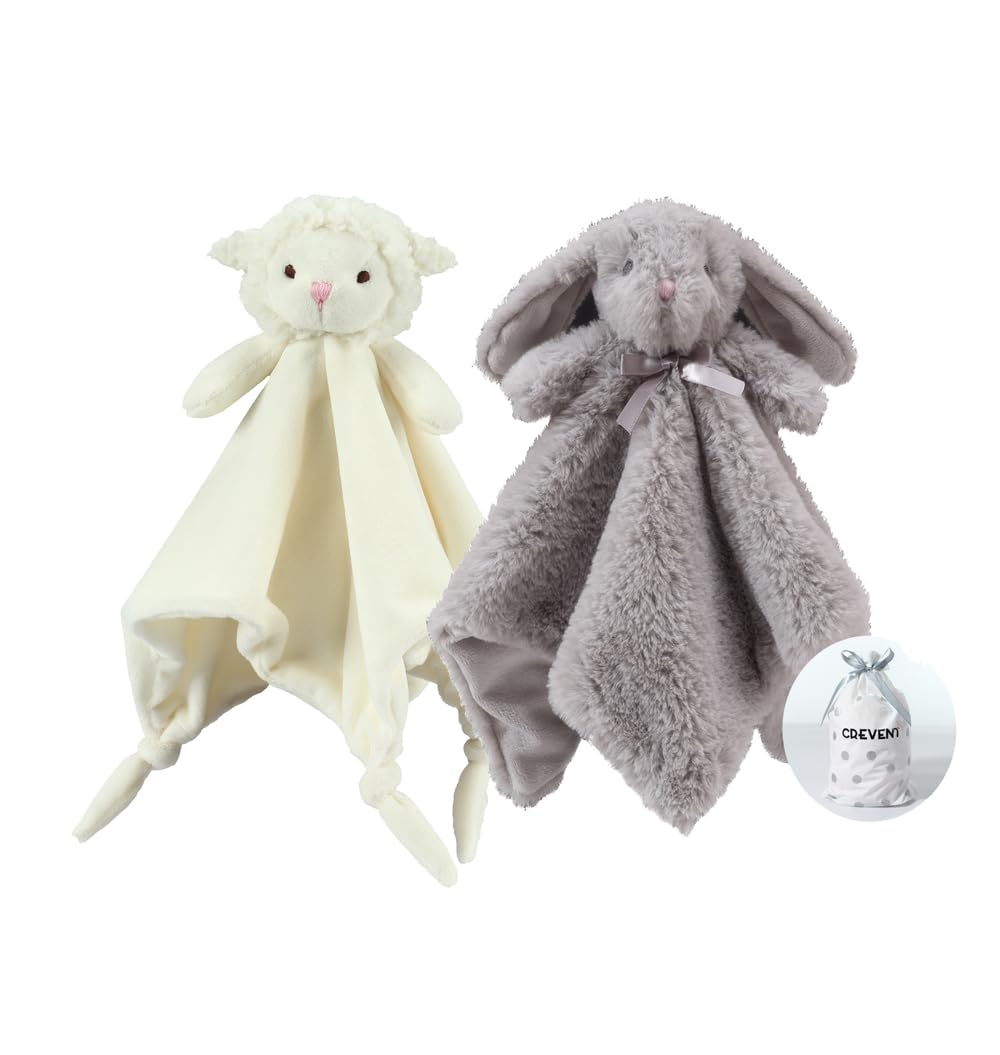 Photo 1 of CREVENT 2pcs Soft Plush Animal Face Security Blankets for Boys and Girls, Great Gifts for Birthday Baby Shower (Sheep + Bunny)