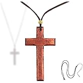 LJHYSD 2PCS Wooden Cross Necklace for Men Women, Small Wood Cross Pendant for Car Mirror & Religious Jewelry, Dual Use Christian Wooden Cross Necklaces