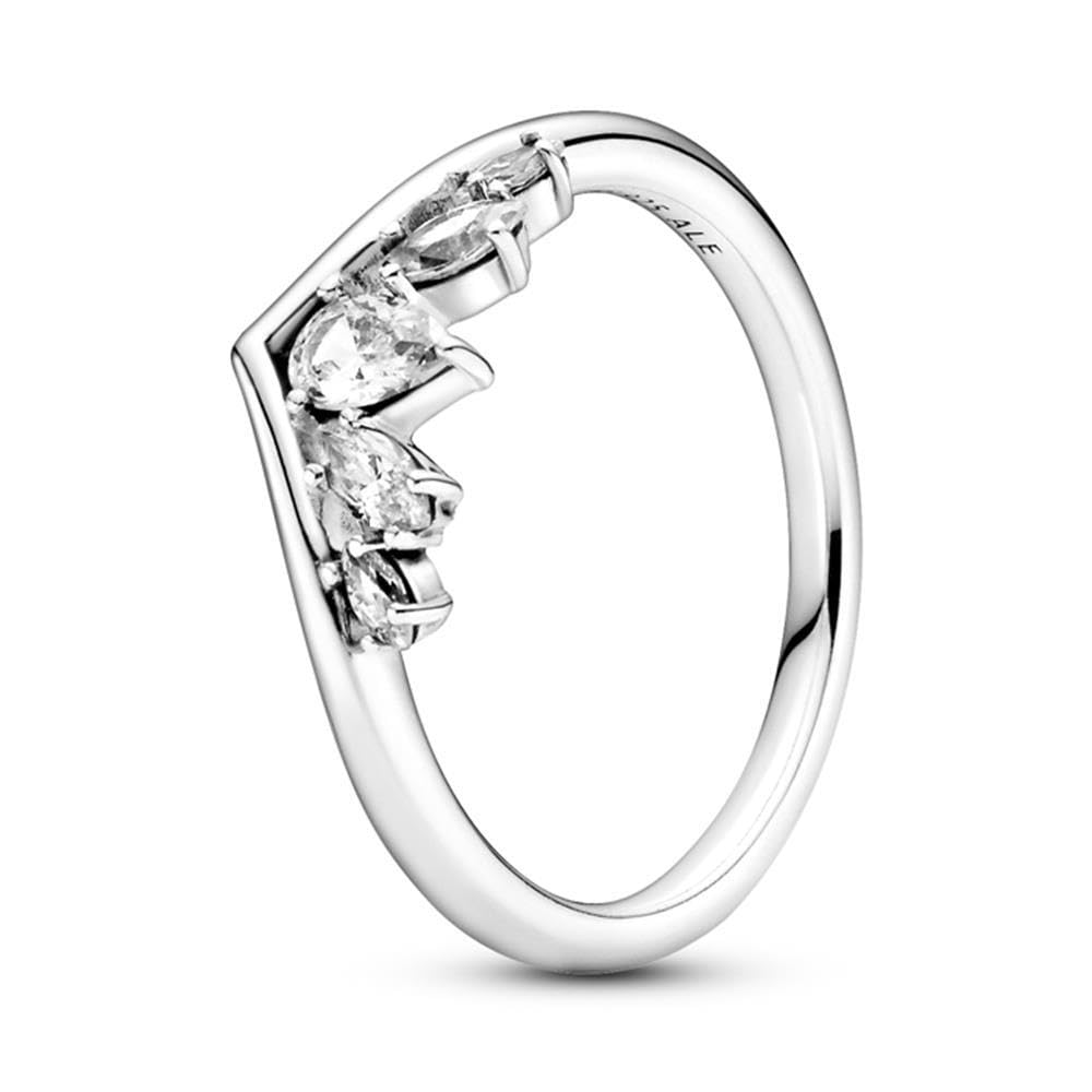 PANDORA Women's Ring Silver Sparkling Wishbone 199109C01, Precious metal, Cubic Zirconia