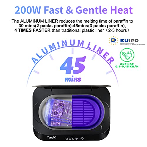 Teglu [Upgraded] Paraffin Heater for Hands and Feet 4L with Automatic Lid, Paraffin Machine Paraffin Bath with 3 x 450g Paraffin, 200W, FHC-2222, Black