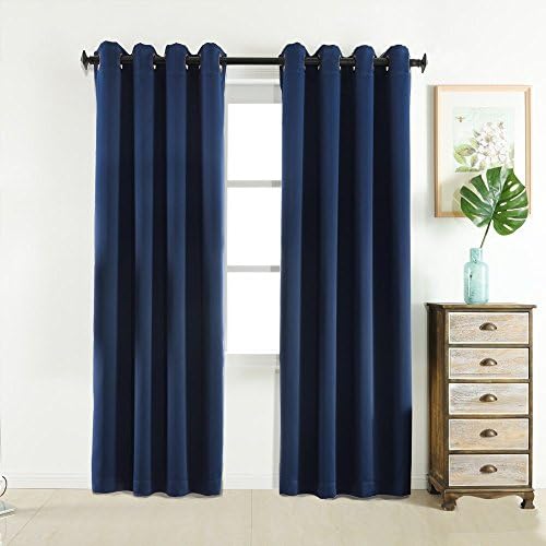 Sleep Well Blackout Curtains Toxic Free Energy Smart Thermal Insulated,52 W X 84 L Inch,Grommet Top,Set Of 2 Panels Navy08 Curtains With Bonus Tie Back