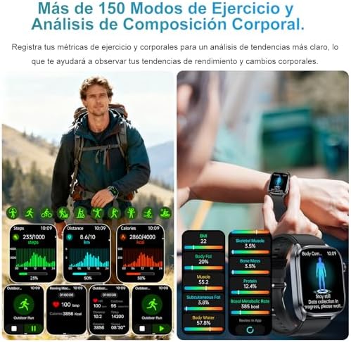 Relógio Inteligente Masculino com ECG/VCF: Relógio Inteligente HD de 2" com Assistente GPT