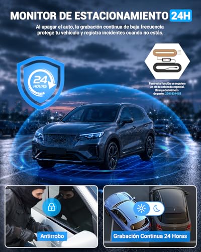 VISAUTO C40 Dashcam para Auto de 3 Canales, 4K +2.5K+1080P Camara para Carro con Visión Nocturna, WiFi 5Ghz, GPS, Tarjeta de 64 GB, 24H Monitor de Estacionamiento, Sensor G, Grabación en Bucle