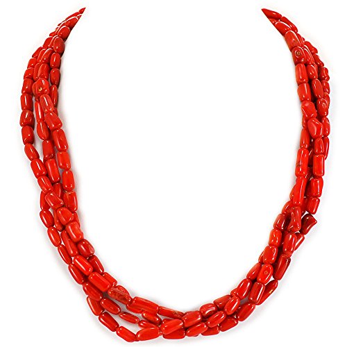 Ny6design 004 Gorgeous!! 4-Strands Sea Blood Coral Beads Long Necklace w Toggle 19.5" N13011714d