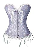 Lttcbro Women's Jacquard Fabric Plastic Boned Overbust Corsets with G-string