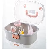Zdolmy Baby Bottle Drying Rack Storage, Large Nursing Bottle Storage Box Organizer with Cover, Portable Kitchen Cabinet Organizer, Easy to Clean Drainer, Grey
