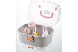 Zdolmy Baby Bottle Drying Rack Storage, Large Nursing Bottle Storage Box Organizer with Cover, Portable Kitchen Cabinet Organizer, Easy to Clean Drainer, Grey