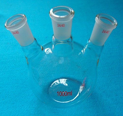 Deschem 1000ml,3-Neck,24/40,Flat Bottom Glass Flask,Three Neck,Laboratory Boiling Vessel