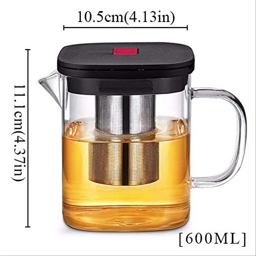 SVPOT Square Glass Teapot,Good Clear Borosilicate with 304 Stainless Steel Strainer Heat Tea Coffee Pot Set Kettle Tool 600ml