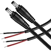 2Pack 16AWG DC Plug Connector Power Pigtails Cable,2.1mm x 5.5mm Male Plug to Bare Wire Open End,12 Volt DC Barrel Supply Adapter Repair Cord for CCTV Security Camera,12v LED Strip Light 3ft