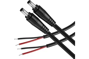 SIOCEN 2Pack 16AWG DC Plug Connector Power Pigtails Cable,2.1mm x 5.5mm Male Plug to Bare Wire Open End,12 Volt DC Barrel Supply Adapter Repair Cord for CCTV Security Camera,12v LED Strip Light 3ft