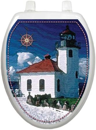 Lighthouse Toilet Tattoo TT-2100-O Elongated Ocean Beach Theme Cover Bathroom