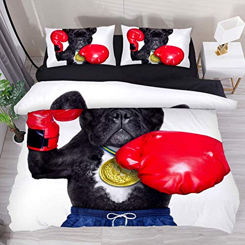 Eslifey-French-Bulldog-como-Entrenador-de-Boxeo-con-Guantes-de-Boxeo-Suave-3-Piezas-Juego-de-Funda-de-edredn-de-59-x-79-Pulgadas-para-Dormitorio-Tejido-qumico-Full-79-x-91-9-x-29-in