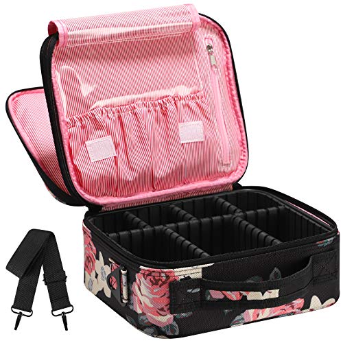 Syntus 2 Layers Travel Makeup Bag with Mirror, Portable Train Cosmetic