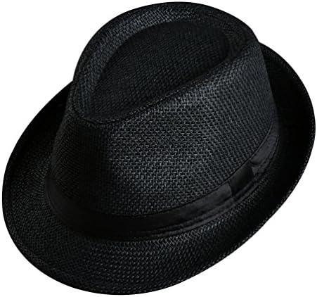 BogiWell Unisex Summer Straw Structured Fedora Hat w/Cloth Band Black(Large/X-Large)