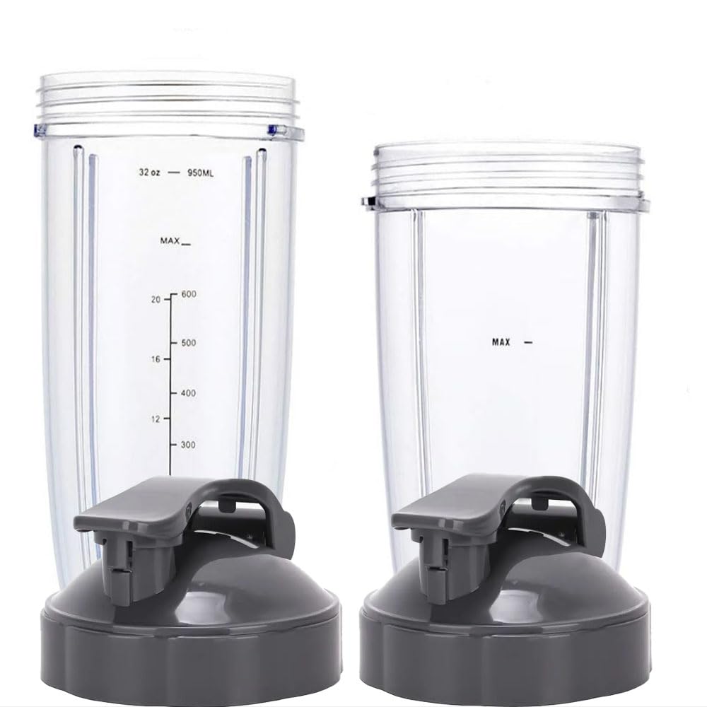 2-pack Replacement Parts Upgrade 32oz& 24oz Cups with 2-pack Flip-Top To-Go-Lid Compatible with NutriBullet 600w/900w Blender Accessory