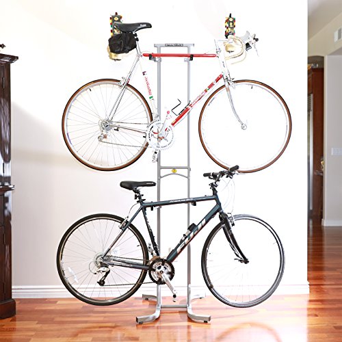 SPAREHAND Freestanding Adjustable Dual Bike Rack Storage System, Max Weight Limit 80 lbs, Pebble Silver Finish, Model: DBR-825 - Thumbnail 6