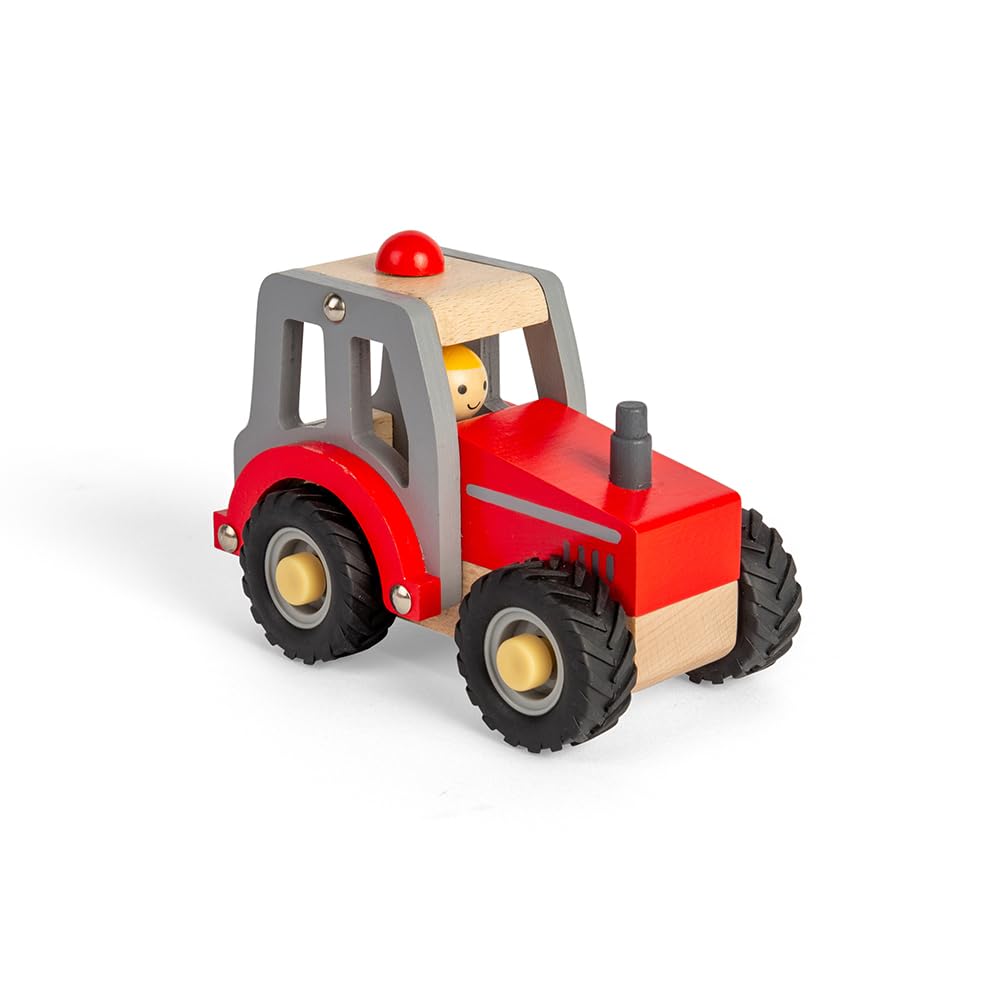 Bigjigs Toys Mini Red Tractor - Wooden Farm Vehicle with Chunky Rubber Wheels & Farmer Driver Figure, Kids Toy Tractors & Trucks, Gifts For Toddlers, Age 12+ Months — image 1
