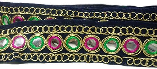 Indian Mirror Trim,Fabric Trim, Bridal Wear Embellishment, Indian Ribbon, Trim with mirrors-Width 03 cm-Price For 01 Yard-IDL461