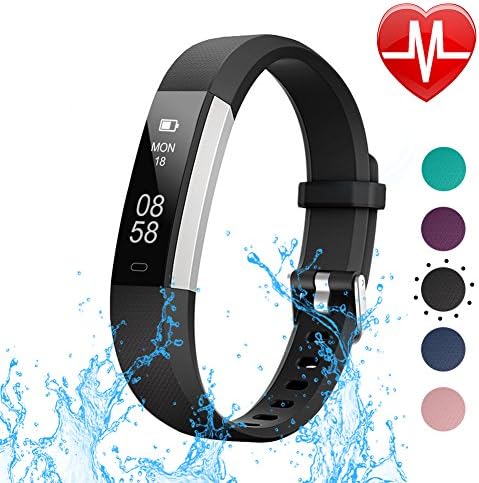 LETSCOM Fitness Heart Rate, Slim Sports Activity Waterproof Pedometer Watch with Sleep Monitor, Step Tracker for Women and Men