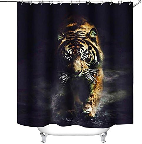 WATATA Wild Tiger Mens Shower Curtain Decor Anti Bacterial Waterproof Polyester Shower Curtains, Hooks Include