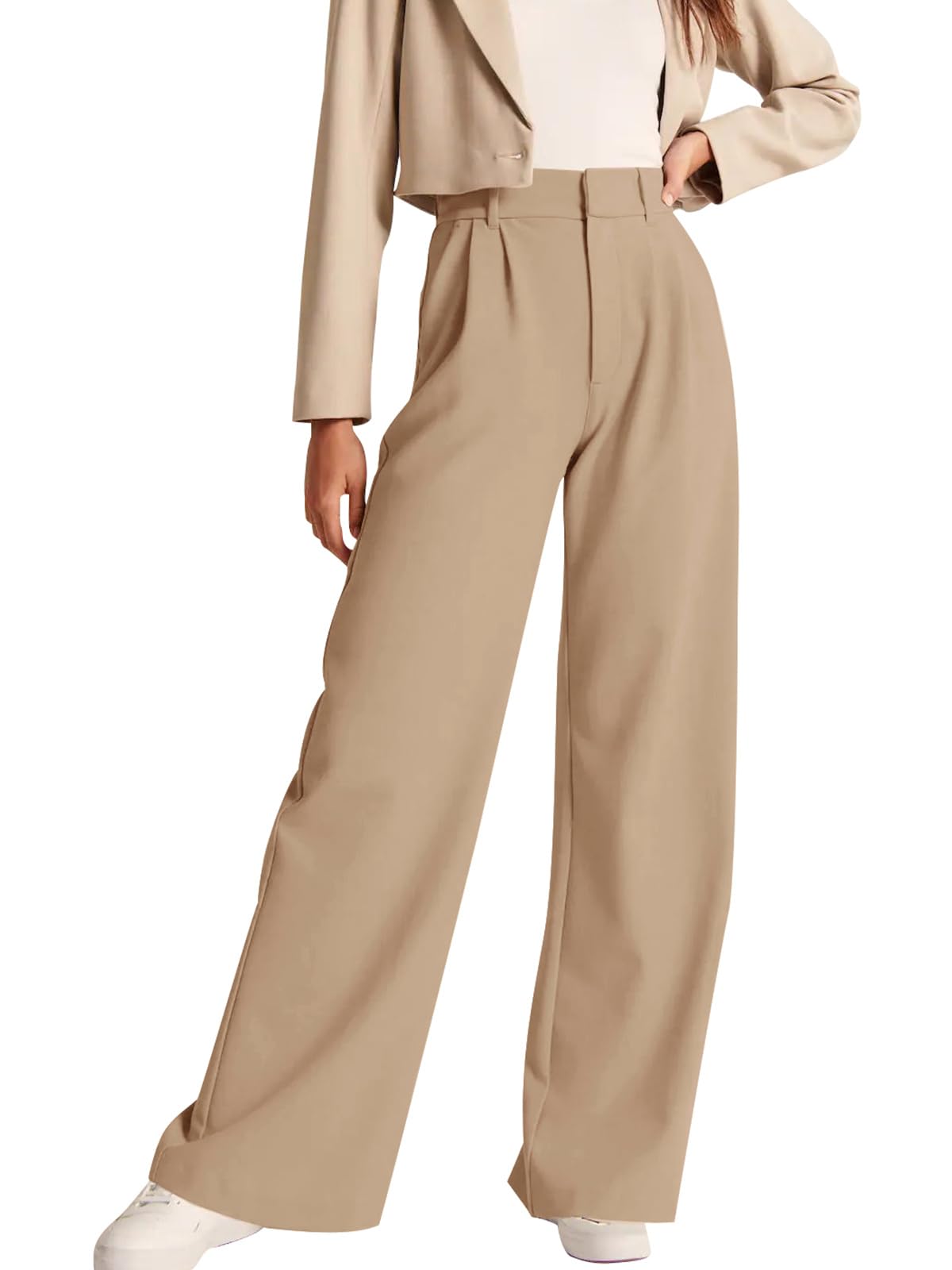 Photo 1 of *large* NIMIN High Waisted Business Casual Pants for Women Fashion Straight Wide Leg Office Work Pants Trousers with Pockets Litght Coffee Large