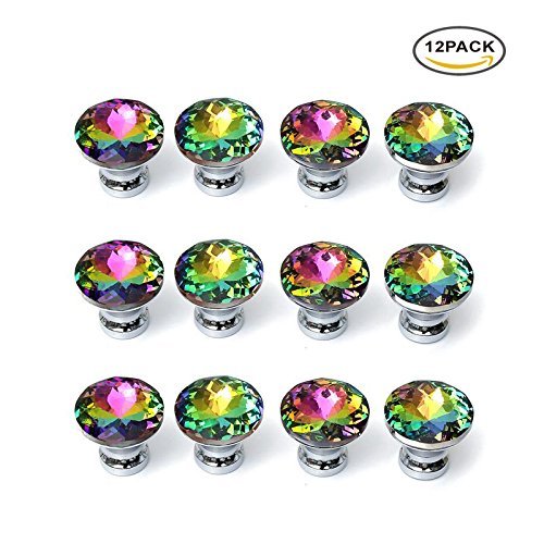 ANJUU10 Pcs 30mm Silver Plated Base Diamond Shape Crystal Glass Cabinet Knob Drawer Knob Pull Handle Used for Kitchen, Dresser, Door, Cupboard (Multicolor)