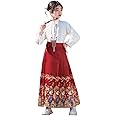 mulanfeng Chinese Hanfu Dress for Girls, Horse Face Skirt Chinese Classical Style Long Sleeve Ancient Costume