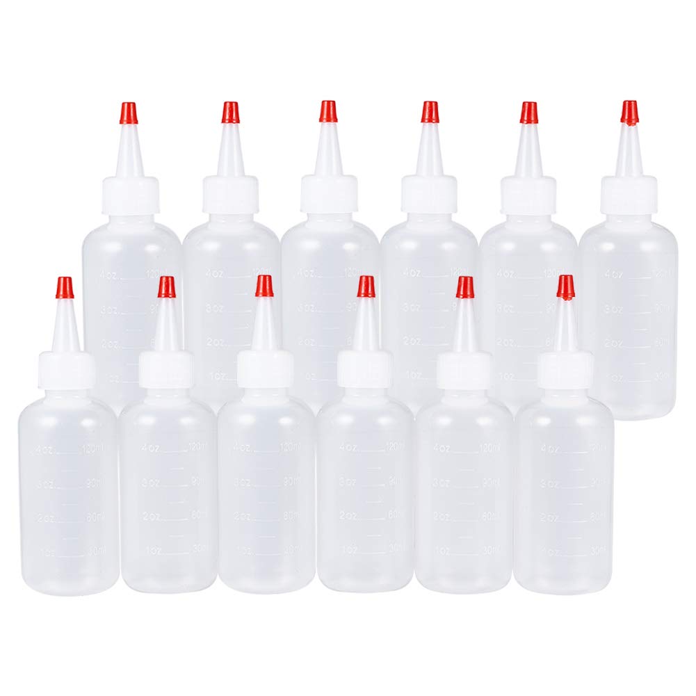 BENECREAT 12 Pack 4 Ounce(120ml) Plastic Squeeze Dispensing Bottles with Red Tip s - Good For Crafts, Art, Glue, Multi Purpose