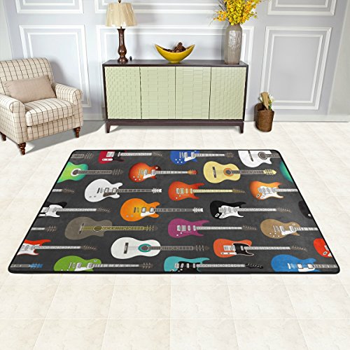 LORVIES Color Acoustic And Electric Guitars Background Area Rug Carpet Non-Slip Floor Mat Doormats for Living Room Bedroom 72 x 48 inches - Thumbnail 2