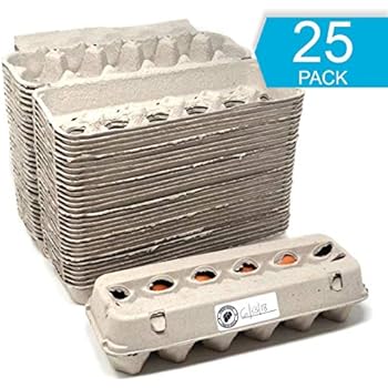 Egg Cartons - 25 PACK - Free Labels Included - 100% recycled materials - Made in North America - Bulk Cheap Blank Egg Cartons Pack Of 25 - See Color Of Eggs Inside