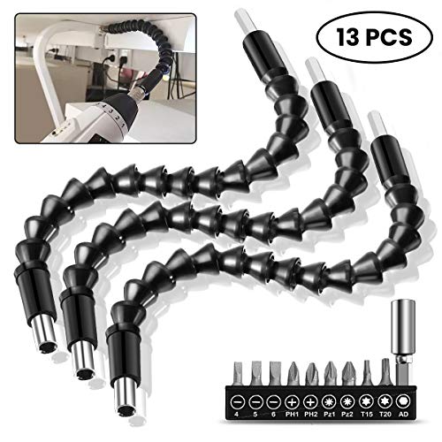 13 pcs LIUMY Flexible Extension Soft Shaft, Drill Bit Extension Shaft Set, 11.4 Inches Screwdriver Soft Shafts, for Electrical Screwdriver or Batch Head Connecting Rod Multi-angle Work