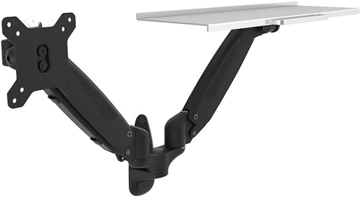 OLLO: Twin Wall Mounted Gas Spring Monitor Mount with Keyboard Tray, Snap-on Head, 90º/-85º Tilt, 180º Rotation, 0-18 Lbs. Each Arm, Black, Fits Most 15-27" (WA-2K)