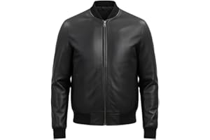 Cuir Jackets Men's Varsity Style Leather Bomber Jacket - Casual Real Lambskin Men's Leather Jacket Moto Fashion Jacket
