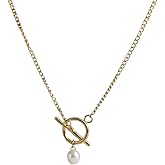 Baroque Freshwater Pearl Pendant Necklace 18K Karat Gold Plated Mothers Day Gift for Women - Real Pearl Necklace with Toggle Chain - 23 Inch Chain Gold Plated Jewelry, Nickel Free, Hypoallergenic