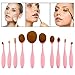 BeautyKate 10 Pcs Pink Toothbrush Oval Makeup Brushes Set Foundation Blush Powder Contour Eyeshadow Lip Curve Oval Brush Kit