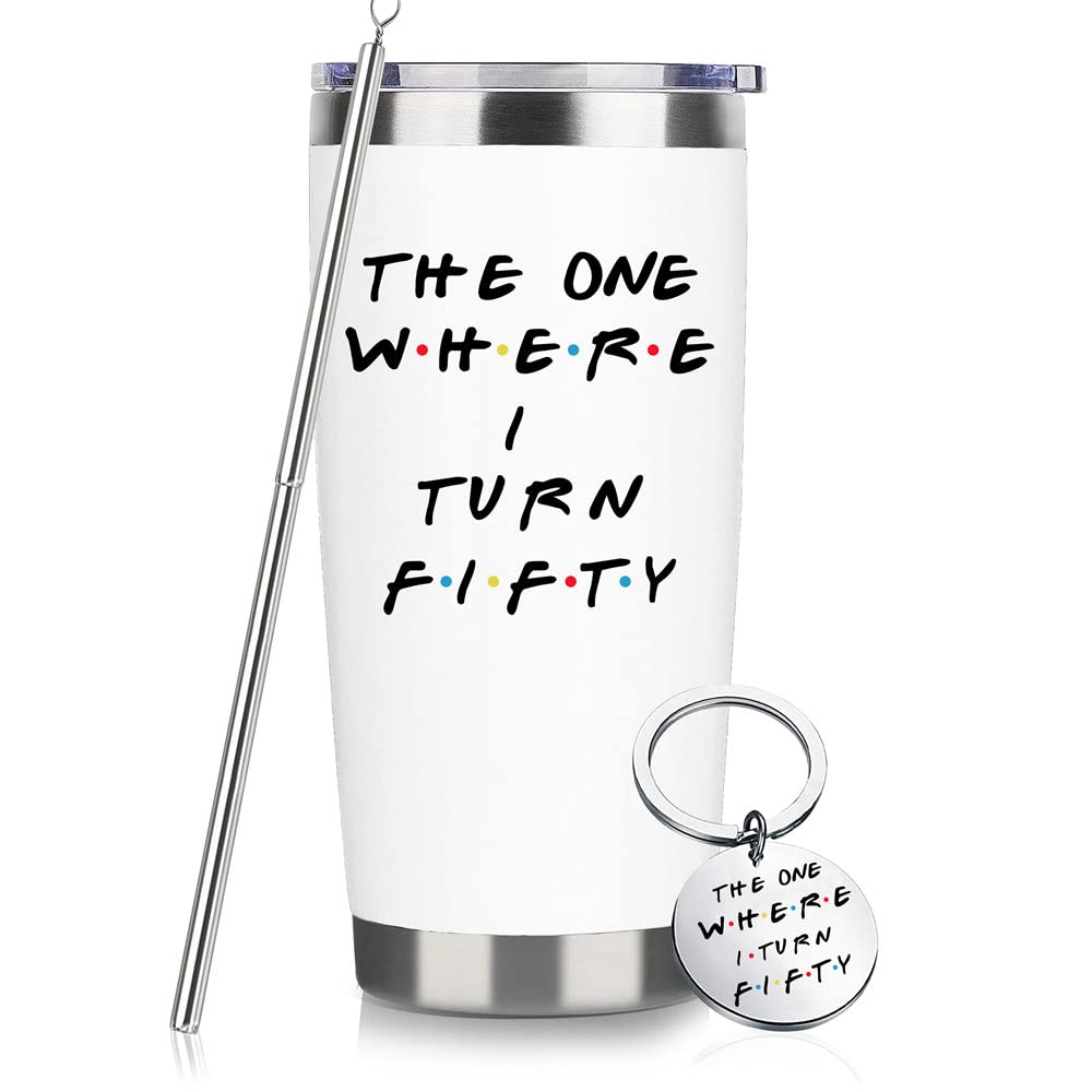 Photo 1 of 50th Birthday Gifts For Her 50th Birthday Gifts For Women 20oz Travel Tumbler Happy 50 Year Old Bday Presents For 1975 Born Woman Female Friend Sister White Turn Thirty Wine Cup With
