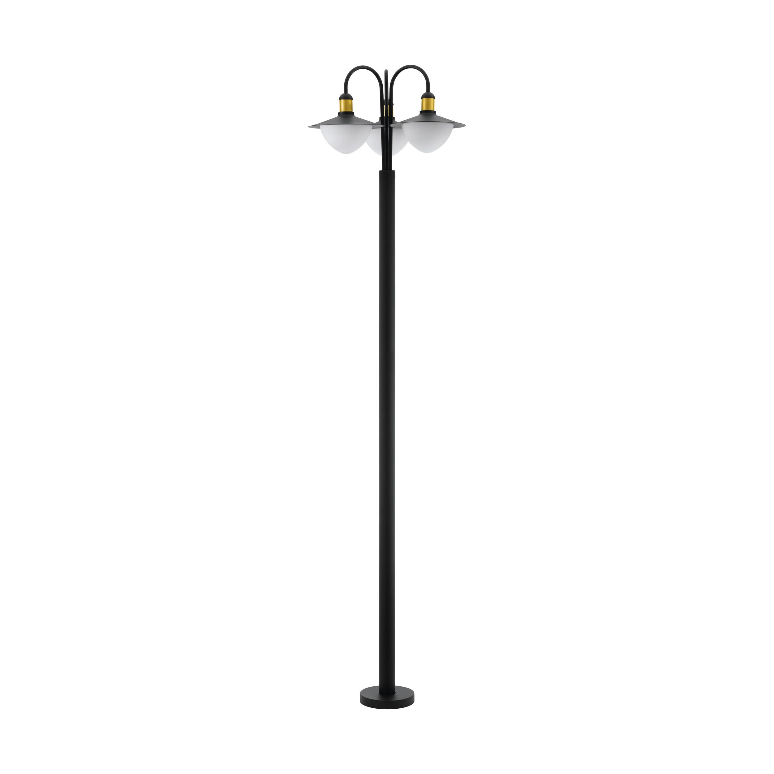 EGLO Sirmione Outdoor Floor Lamp, 3-Bulb Outdoor Light, Floor Lamp Made of Galvanised Steel, Glass: White, Opal Matt, Colour: Black, Gold, Socket: E27, IP44